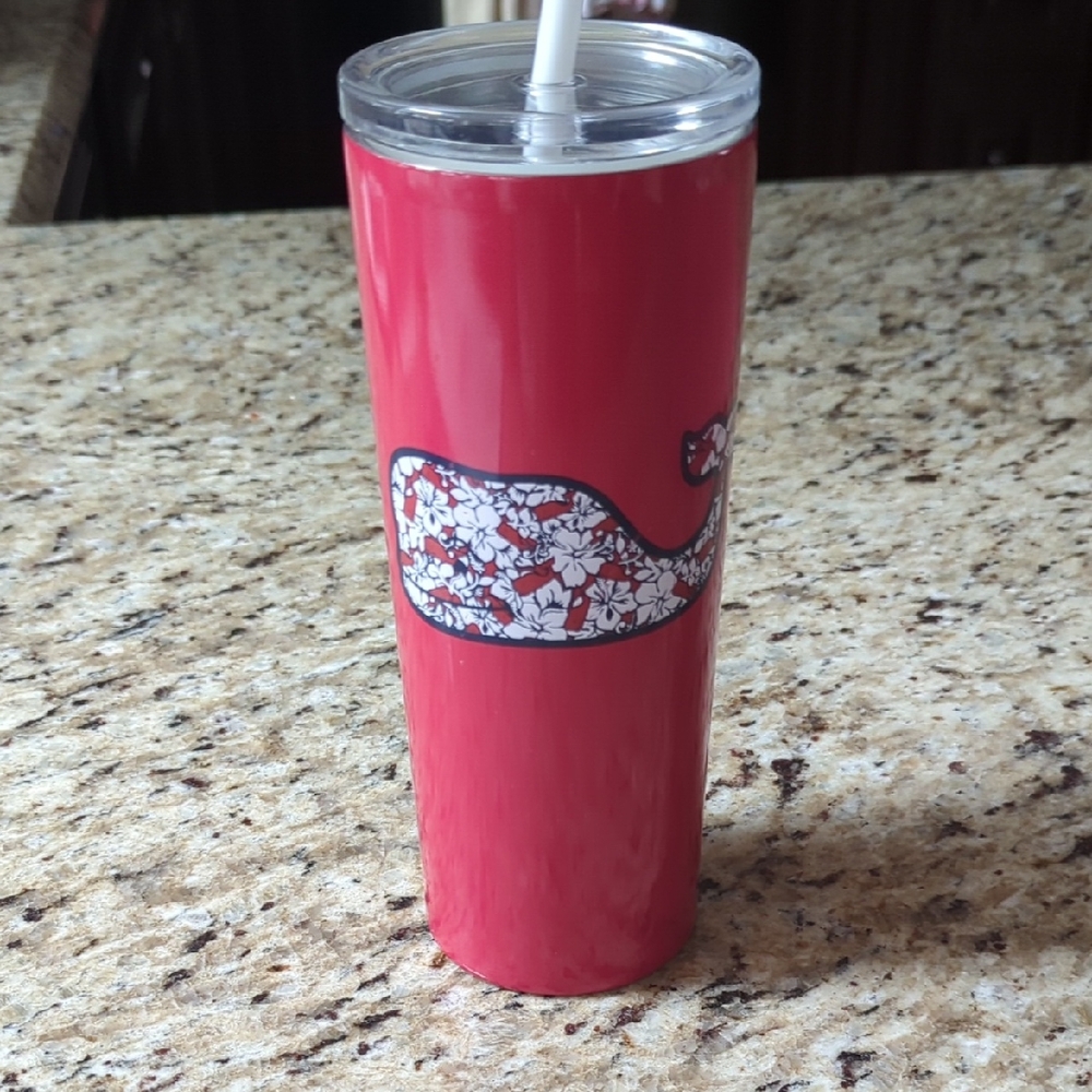 Vineyard Vines Red Hibiscus Whale Tumbler